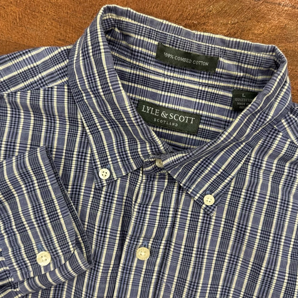 Lyle & Scott Men’s Blue Plaid Button-Down Shirt Size L 100% Cotton Classic